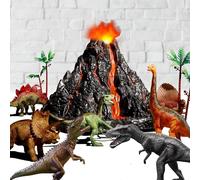 Grand ensemble de volcan avec 9 figurines d'action dinosaures réalistes pour enfants de 2, 3, 4, 5 ans, simulées d'éruptions volcaniques avec sons, volcan peut stocker des dinosaures, cadeau pour les