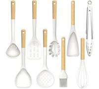 Grand ensemble d'ustensiles de cuisine en silicone - Ustensiles de cuisine en silicone résistant à la chaleur avec poignées en bois, ensemble de spatules pour ustensiles de cuisine antiadhésifs, sans