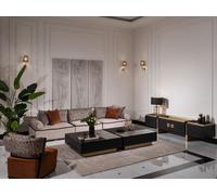 Grand ensemble Salon Canapé tissu Fauteuil Gris Set 5pcs Canapé Tables