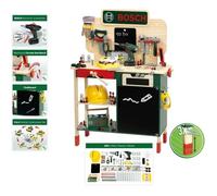 Grand établi Bosch - KLEIN - 8734 - Bois FSC - Avec visseuse électronique, caisse à outils, set de construction, etc. - Dès 3 ans