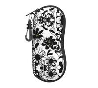Grand étui à lunettes avec coque rigide pour femme Motif fleurs noires et blanches, noir, taille unique
