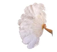 Grand éVentail En Plumes 100CM Plume Éventail Décorer Halloween Fête De Mariage Décoration De Scène Danse Du Ventre Éventail DIY Plumas Fan Barres Coloré éVentail Pliable En Plumes(WHITE,2 Pcs)