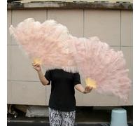 Grand éventail en plumes d'autruche 13 branches vert menthe, pliable, pour carnaval, festival, opéra, décoration, 25 pièces, cuir rose