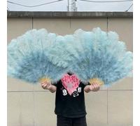 Grand éventail en plumes d'autruche blanches 13 branches 90/130 cm, pliable, pour carnaval, scène, opéra, décoration, bleu clair, 2 pièces, 90 cm