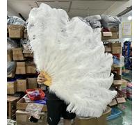 Grand éventail en plumes d'autruche blanches de 130 cm, 13 os, pour carnaval, danse du ventre, spectacle, bricolage, 2 pièces
