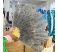 Grand éventail en plumes d'autruche de 130 cm, pliable, moelleux, pour spectacle, danse, divers styles, accessoires de fête, accessoires de spectacle sur scène, éventail gris, 1 pièce, 130 cm