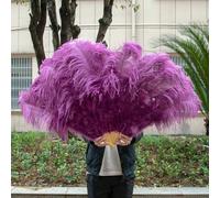 Grand éventail en plumes d'autruche de 130 cm, pliable, pour photographie, spectacle, danse, décoration de fête de mariage, accessoires de couture, 44 Faucille violette, 1 paire (deux)