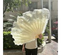 Grand éventail en plumes d'autruche vert foncé, 100 cm/130 cm, 13 baleines, pour danse du ventre, carnaval, scène, mariage, fête, beige, 18 cm, 2 pièces, droit