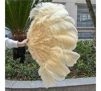 Grand éventail en plumes d'autruche vert foncé, 100 cm/130 cm, 13 baleines, pour danse du ventre, carnaval, scène, mariage, fête, beige foncé, 48 cm, 2 pièces, droit