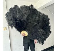Grand éventail en plumes d'autruche vert foncé, 100 cm/130 cm, 13 baleines, pour danse du ventre, carnaval, scène, mariage, fête, 14 pièces, noir, 100 cm, droit