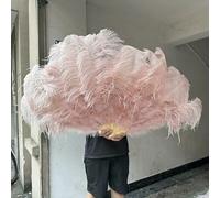 Grand éventail en plumes d'autruche vert foncé, 100 cm/130 cm, 13 baleines, pour danse du ventre, carnaval, scène, mariage, fête, cuir rose, 25 cm, 1 pièce, droit