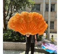 Grand éventail en plumes d'autruche vert foncé, 100 cm/130 cm, 13 baleines, pour danse du ventre, carnaval, scène, mariage, fête, orange, 11 pièces, 100 cm, droit