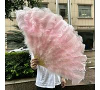 Grand éventail en plumes d'autruche vert foncé, 100 cm/130 cm, 13 baleines, pour danse du ventre, carnaval, scène, mariage, fête, 24 pièces, rose clair, 100 cm, droit