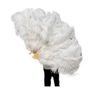 Grand éVentail En Plumes Éventail à grandes plumes blanches de 130 cm/100 cm, 13 os, portable, for spectacle de danse de carnaval et bricolage éVentail Pliable En Plumes(12 White,Small fan 1Pair(two))