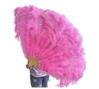 Grand éVentail En Plumes Éventail à grandes plumes blanches de 130 cm/100 cm, 13 os, portable, for spectacle de danse de carnaval et bricolage éVentail Pliable En Plumes(5 Dark pink,Small fan 1PCS)