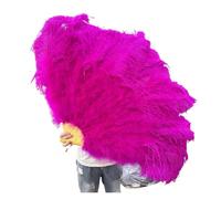Grand éVentail En Plumes Éventail à grandes plumes blanches de 130 cm/100 cm, 13 os, portable, for spectacle de danse de carnaval et bricolage éVentail Pliable En Plumes(4 Rose Red,Small fan 1PCS)