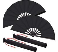 Grand Éventail en Soie Pliable Rouge en Soie Ventilateur Pliant de Tai Chi Chinois pour Hommes et Femmes, Ventilateurs Pliables à la Main pour la Performance/Danse/Décorations/Festival (Noir, 2)