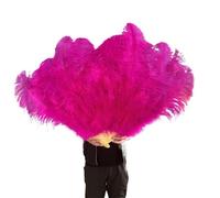 Grand éventail pliable en plumes d'autruche - 13 os - 100 cm - 130 cm - Pour fête de mariage, spectacle sur scène (rose, main gauche 100 cm)