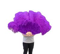Grand éventail pliable en plumes d'autruche - 13 os - Pour mariage, fête, spectacle, main droite - 100 cm - Violet