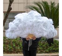 Grand éventail pliable en plumes d'autruche de 130 cm - 13 os - Éventail à main - Pour danse et spectacle de danse - Pour mariage burlesque - Rose, main gauche