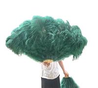Grand éventail pliable en plumes d'autruche pour fête de mariage, spectacle, main droite - 100 cm/130 cm - Vert foncé