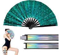 Grand éventail pliable holographique pliable avec motif bottes au sol, couleurs laser, éventail à clap pour danse en ligne, fête, amateurs de danse (vert A)
