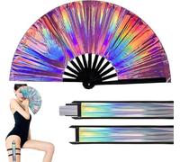 Grand éventail pliable holographique pliable avec motif bottes au sol, couleurs laser, éventail à clap pour danse en ligne, fête, amateurs de danse (vert A)
