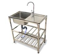 Grand Évier Cuisine 1 Bac Avec Plate-Forme D’Exploitation,Évier Inox Autoportant Avec Robinet Et Support, Plonge Utilitaire Pour Cuisine, Restaurant, Garage, Jardin Ou Terrasse Extérieure