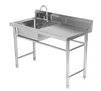 Grand Évier Cuisine 1 Bac avec Plate-Forme D'exploitation, Évier Autoportant avec Porte-Serviettes et Robinet, Évier Utilitaire INOX, pour Cuisine, Garage