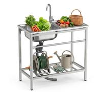 Grand Évier Cuisine 1 Bac avec Plate-Forme D'exploitation, Évier Autoportant avec Porte-Serviettes et Robinet, Évier Utilitaire INOX, évier d'extérieur pour Cuisine, Garage(Single-layer)