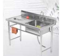 Grand Évier Cuisine 1 Bac avec Plate-Forme D'exploitation, Évier Autoportant avec Porte-Serviettes et Robinet, Évier Utilitaire INOX, pour Cuisine, Garage