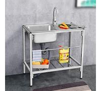 Grand Évier Cuisine 1 Bac avec Plate-Forme D'exploitation, Évier Inox Autoportant avec Robinet et Support,Évier Utilitaire Plonge Inox pour Cuisine, Restaurant, Garage, Jardin ( Color : Single cold )