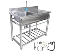 Grand éVier De Cuisine 1 Bac avec Plate-Forme D'Exploitation, Evier Exterieur avec Robinet Et Support, éVier Utilitaire Plonge Inox Autoportant pour Cuisine, Restaurant, Garage, Jardin
