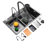 Grand évier de cuisine avec pull-out robinet Waterfall Design Single Bowl & Bar Includes Glass Rinser & Accessories Home & Restaurant Use (80 x 45 x 22 cm)