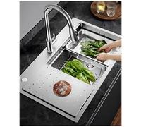 Grand évier de Cuisine en Acier Inoxydable argenté avec Panier de vidange et Tuyau, Conception de Poste de Travail à cuve Unique, évier de Bar encastré pour Un Lavage Efficace de la vaissell