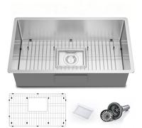 Grand évier de cuisine encastrable en acier inoxydable 84 x 48 cm avec revêtement nano finition argentée avec grille inférieure et système d'évacuation pour une installation facile