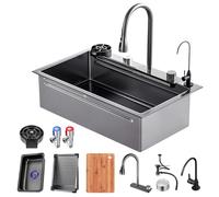 Grand évier de cuisine rectangulaire en acier inoxydable noir 80 x 50 cm avec siphon et bonde pour cuisine moderne