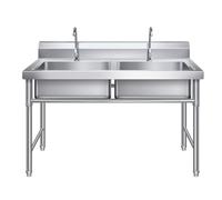 Grand évier utilitaire avec robinet, tuyau de vidange et protection anti-éclaboussures pour cuisine commerciale, buanderie et garage