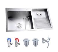 Grand Éviers De Buanderie, Avec Accessoires De Drainage, Bassin À Linge En Acier Inoxydable, Avec Planche À Laver, Bac À Linge À Double Cuve, Évier Utilitaire Au Sous-sol, Buanderie(B,80x48x22cm)