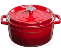 Grand Feu cocotte en fonte émaillée 4,7 L, rouge | Couvercle et larges poignées - pour cuisiner, braiser et mijoter