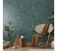 Grand Feuille Vinyle Peint 10373-19 Sarcelle Métallique Or Tropical Erismann