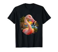 Grand Flamant Rose sur Une côte méditerranéenne dorée T-Shirt