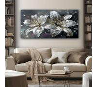 Grand Floral Lys Tableau Decoration Murale Salon Luxe diamant Impression sur Toile 80x160 cm Peinture sur Toile Sans Cadre pour Chambre Cuisine Bureau Horizontal Poster Mural