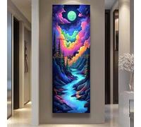 Grand Format Diamond Painting La rivière Diamond Painting Adulte, 20x60 cm/7.8x23.6 In Diamant Painting Forêt Peinture Diamant Adulte, DIY 5D Broderie Diamant Kit Complet, Décoration Murale Maison