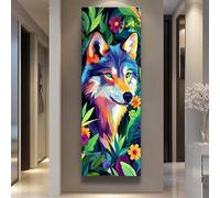 Grand Format Diamond Painting Wolf Diamond Painting Adulte, 30x90 cm/11.8x35.4 In Diamant Painting Fleur Peinture Diamant Adulte, DIY 5D Broderie Diamant Kit Complet, pour Décoration Murale Maison