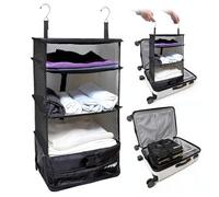 Grand Fusion Housewares Organisateur de valises avec système de Bagage Portable (étagères de Voyage suspendues et Organisateur de Cubes d'emballage) Petit Noir