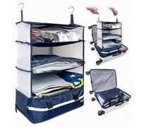 Grand Fusion Stow-N-Go Portable Hanging Travel Shelves, Packing Organizer for Luggage. Carry on Closet for Clothes. Expandable Packing Cube. Travel Essentials. Blue - XL