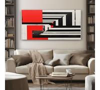 Grand Géométrique Carré Tableau Decoration Murale Salon Art Abstrait Rayures Impression sur Toile 70x140 cm Cadre Peinture sur Toile pour Chambre Bureau Horizontal Poster Mural Prêt à Accrocher