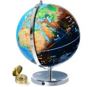 Grand globe terrestre interactif pour adultes - 33 cm avec support et constellations lumineuses - Carte géographique pour enfants - Cadeau d'apprentissage éducatif - Avec boussole pour naviguer