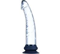 Grand gode réaliste de 24 cm, plug anal en verre transparent avec texture surélevée et base à ventouse en silicone. Grand gode XL, jouet adulte pour stimulation du point G anal et prostatique